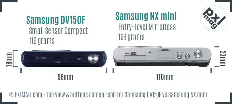 Samsung DV150F vs Samsung NX mini top view buttons comparison
