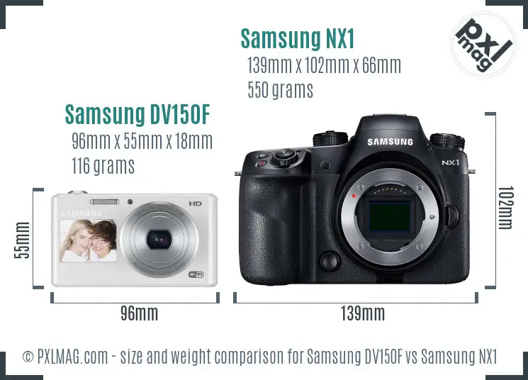 Samsung DV150F vs Samsung NX1 size comparison