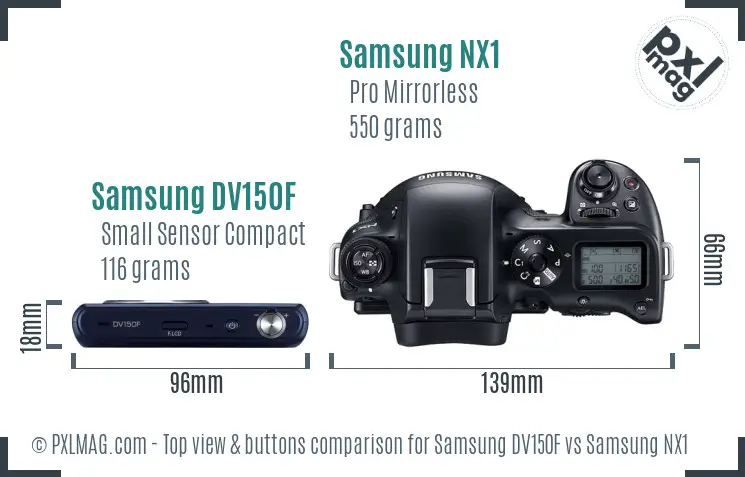 Samsung DV150F vs Samsung NX1 top view buttons comparison