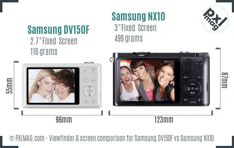 Samsung DV150F vs Samsung NX10 Screen and Viewfinder comparison