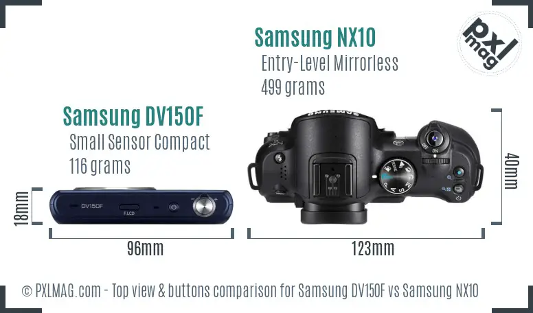 Samsung DV150F vs Samsung NX10 top view buttons comparison