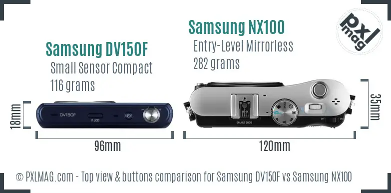 Samsung DV150F vs Samsung NX100 top view buttons comparison