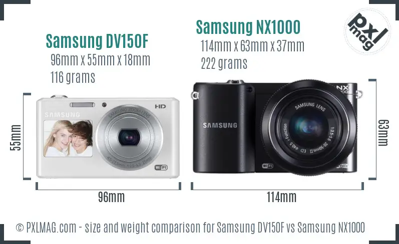 Samsung DV150F vs Samsung NX1000 size comparison