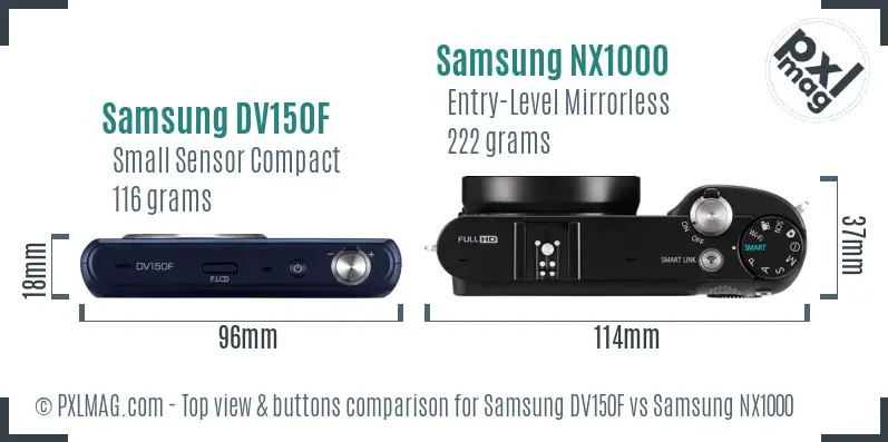 Samsung DV150F vs Samsung NX1000 top view buttons comparison