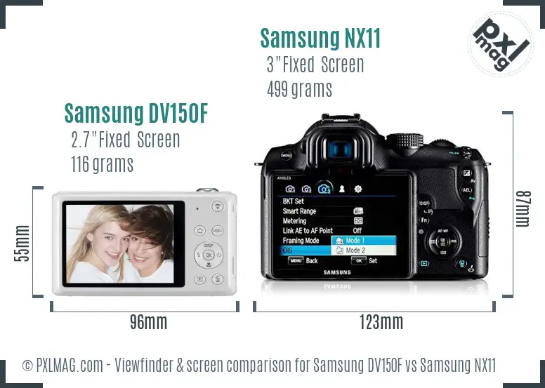 Samsung DV150F vs Samsung NX11 Screen and Viewfinder comparison