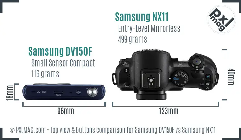 Samsung DV150F vs Samsung NX11 top view buttons comparison