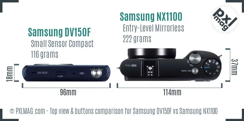 Samsung DV150F vs Samsung NX1100 top view buttons comparison