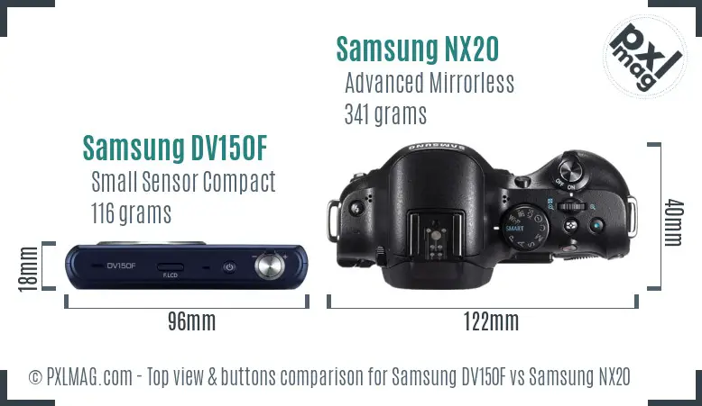 Samsung DV150F vs Samsung NX20 top view buttons comparison