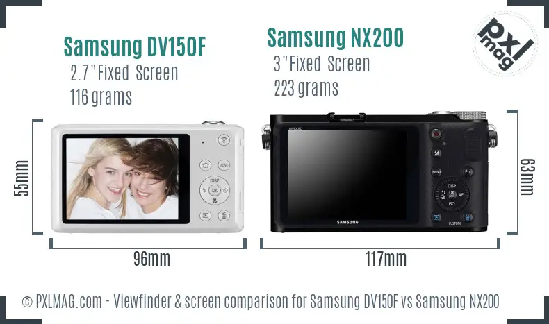 Samsung DV150F vs Samsung NX200 Screen and Viewfinder comparison
