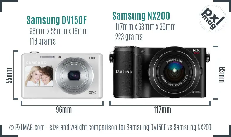 Samsung DV150F vs Samsung NX200 size comparison