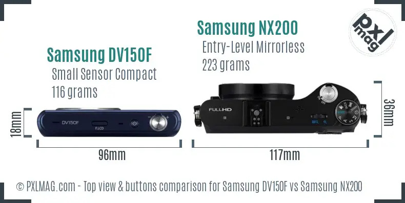 Samsung DV150F vs Samsung NX200 top view buttons comparison