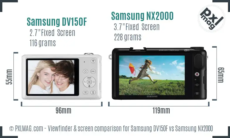 Samsung DV150F vs Samsung NX2000 Screen and Viewfinder comparison
