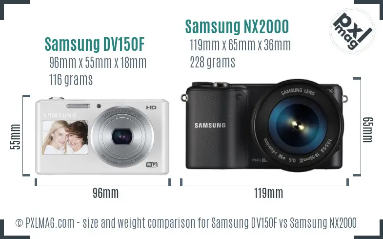 Samsung DV150F vs Samsung NX2000 size comparison