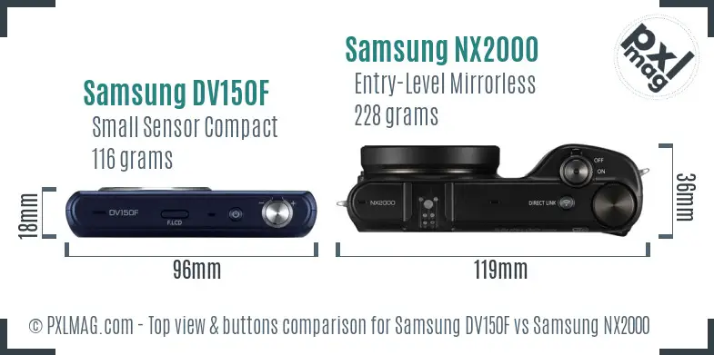 Samsung DV150F vs Samsung NX2000 top view buttons comparison