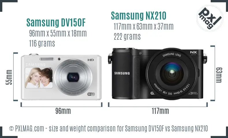 Samsung DV150F vs Samsung NX210 size comparison