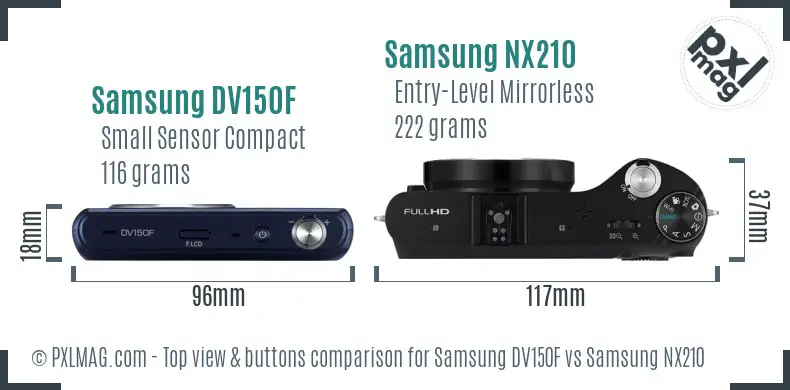 Samsung DV150F vs Samsung NX210 top view buttons comparison