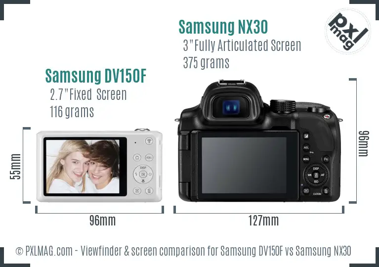 Samsung DV150F vs Samsung NX30 Screen and Viewfinder comparison