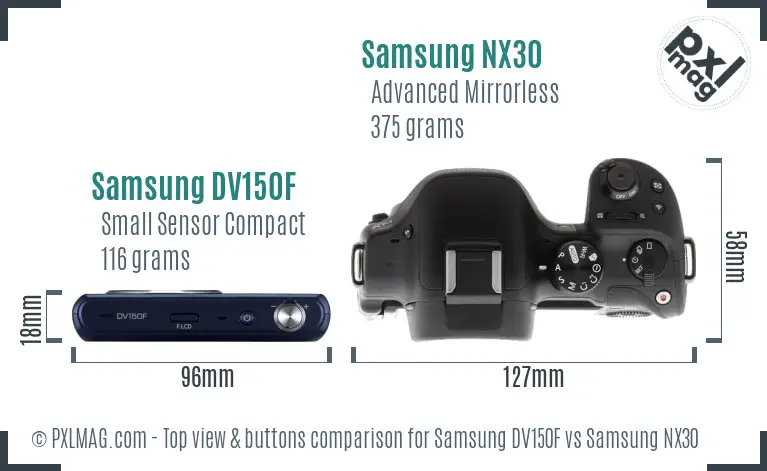 Samsung DV150F vs Samsung NX30 top view buttons comparison