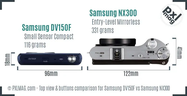 Samsung DV150F vs Samsung NX300 top view buttons comparison