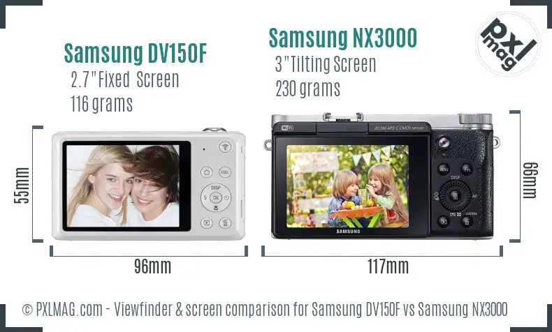 Samsung DV150F vs Samsung NX3000 Screen and Viewfinder comparison