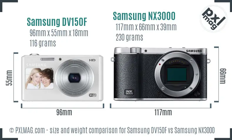 Samsung DV150F vs Samsung NX3000 size comparison