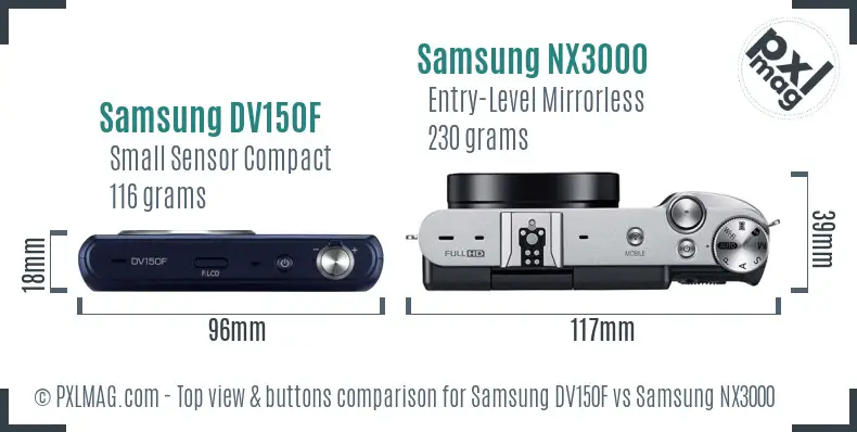 Samsung DV150F vs Samsung NX3000 top view buttons comparison