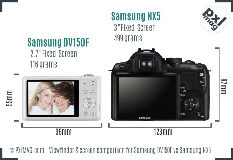 Samsung DV150F vs Samsung NX5 Screen and Viewfinder comparison