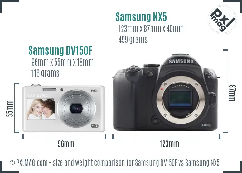 Samsung DV150F vs Samsung NX5 size comparison