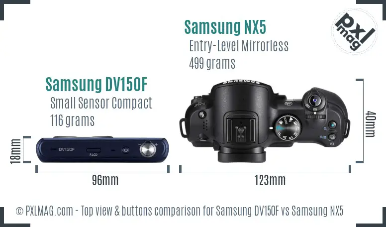 Samsung DV150F vs Samsung NX5 top view buttons comparison