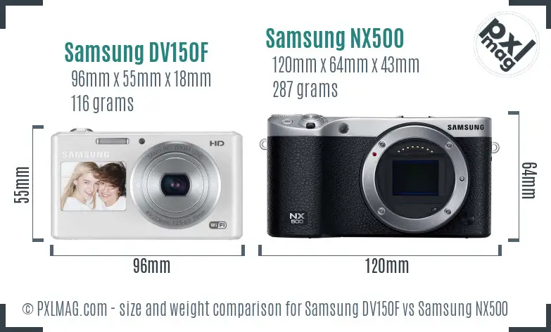 Samsung DV150F vs Samsung NX500 size comparison