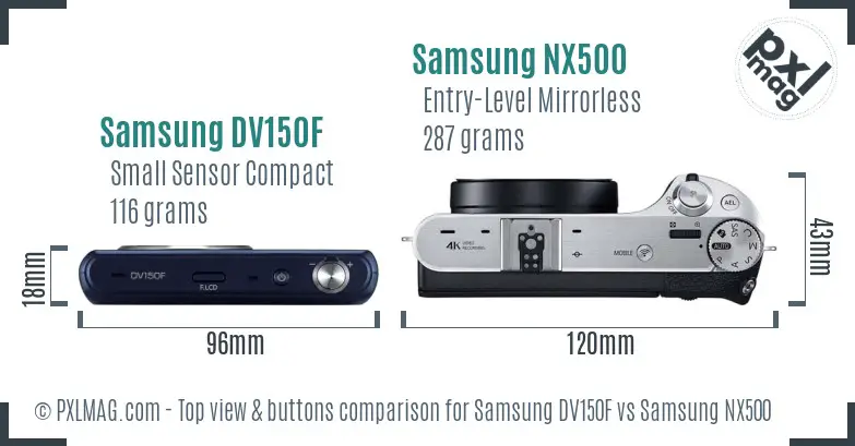 Samsung DV150F vs Samsung NX500 top view buttons comparison