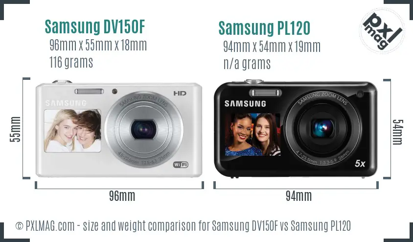 Samsung DV150F vs Samsung PL120 size comparison