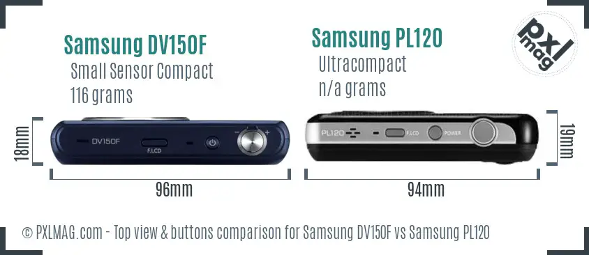 Samsung DV150F vs Samsung PL120 top view buttons comparison