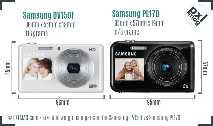 Samsung DV150F vs Samsung PL170 size comparison