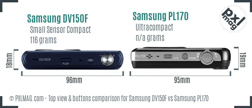 Samsung DV150F vs Samsung PL170 top view buttons comparison
