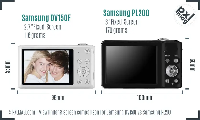 Samsung DV150F vs Samsung PL200 Screen and Viewfinder comparison