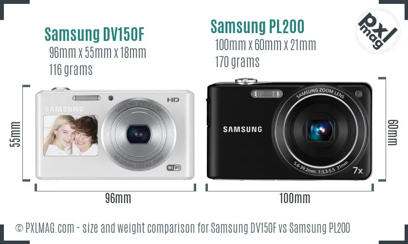 Samsung DV150F vs Samsung PL200 size comparison