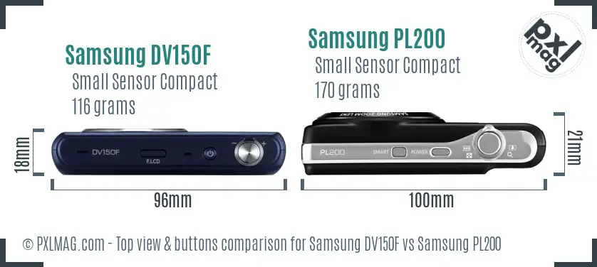 Samsung DV150F vs Samsung PL200 top view buttons comparison