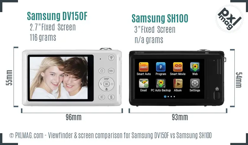 Samsung DV150F vs Samsung SH100 Screen and Viewfinder comparison
