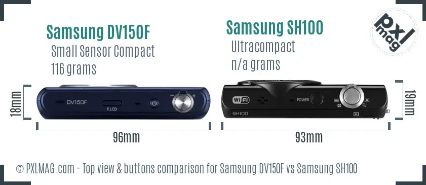 Samsung DV150F vs Samsung SH100 top view buttons comparison
