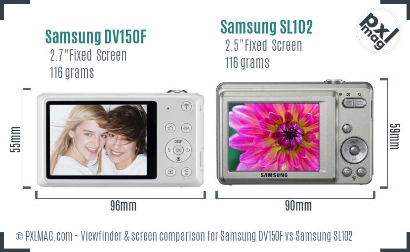 Samsung DV150F vs Samsung SL102 Screen and Viewfinder comparison