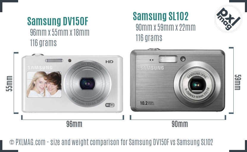 Samsung DV150F vs Samsung SL102 size comparison