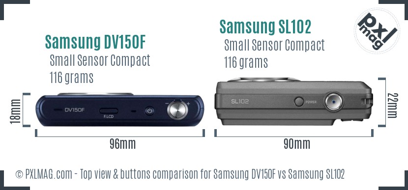 Samsung DV150F vs Samsung SL102 top view buttons comparison