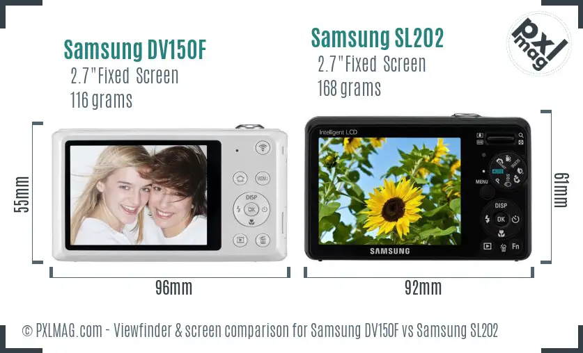 Samsung DV150F vs Samsung SL202 Screen and Viewfinder comparison