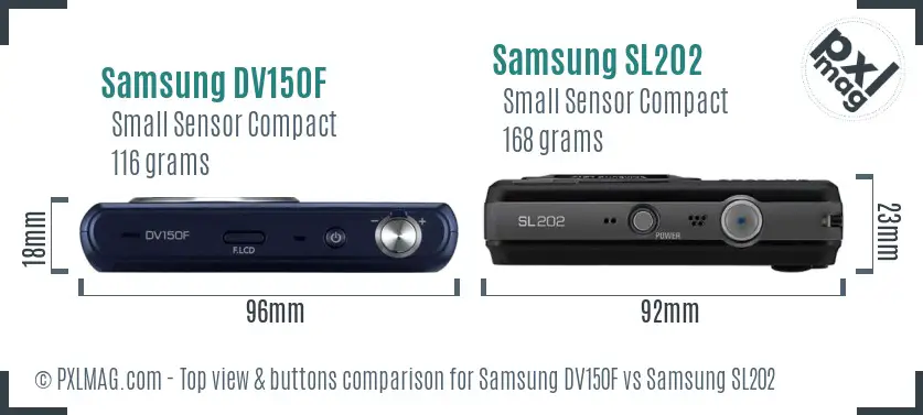 Samsung DV150F vs Samsung SL202 top view buttons comparison