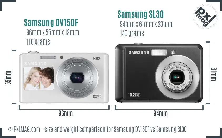 Samsung DV150F vs Samsung SL30 size comparison