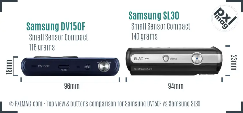 Samsung DV150F vs Samsung SL30 top view buttons comparison