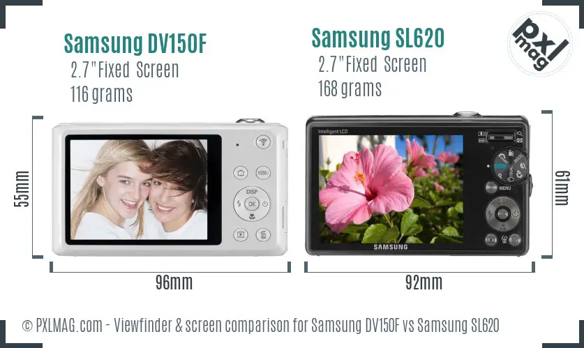 Samsung DV150F vs Samsung SL620 Screen and Viewfinder comparison