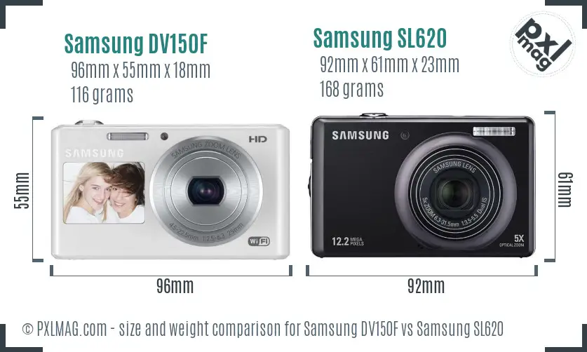 Samsung DV150F vs Samsung SL620 size comparison