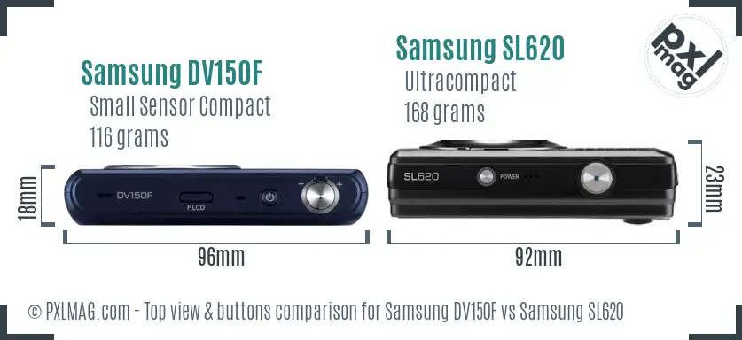 Samsung DV150F vs Samsung SL620 top view buttons comparison